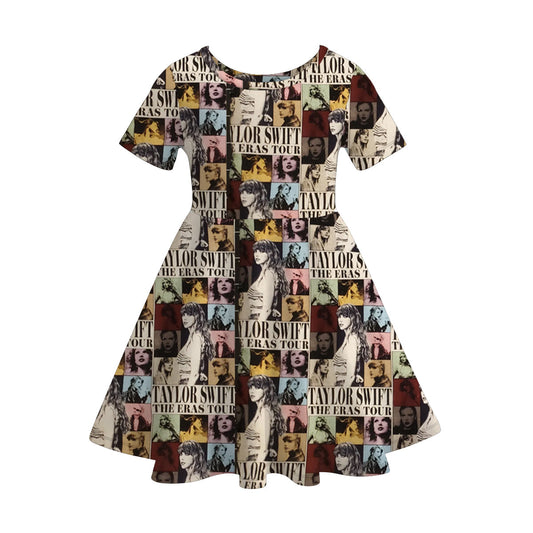 (Custom Design Preorder MOQ 5)  Singer Swiftie THE ERAS TOUR Print Girls Knee Length Summer Dress