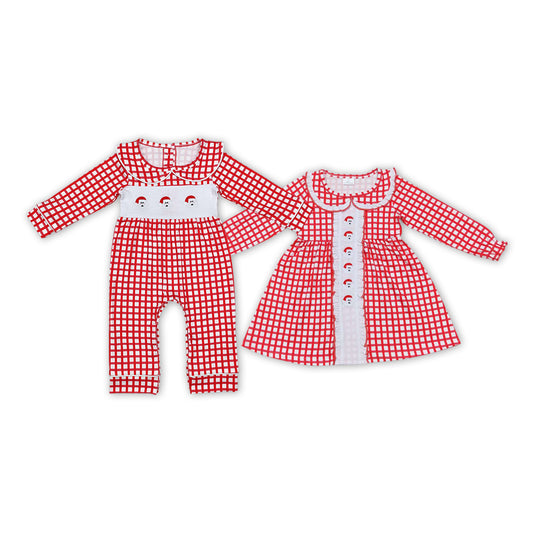 Santa Embroidery Plaid Print Sister Christmas Matching Clothes