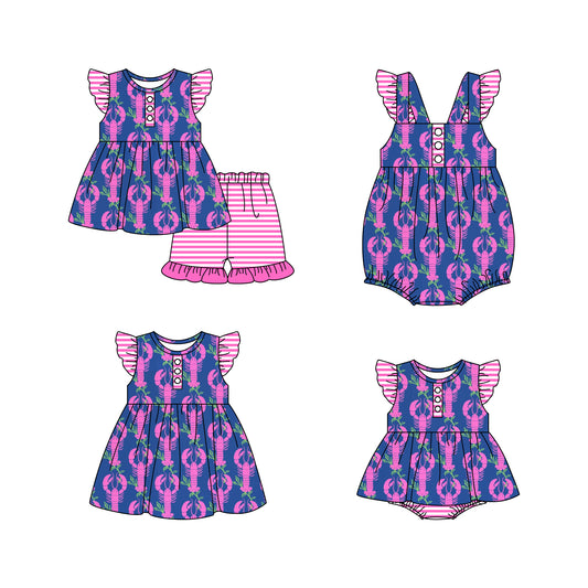 11.18(Custom Design Preorder MOQ 5 Each Design) Crayfish Print Girls Summer Matching Clothes Sibling Wear