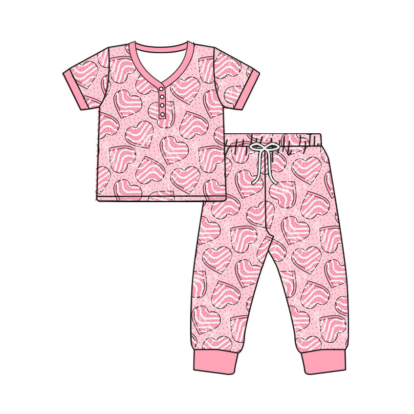 (Pre-order)GSPO1859 Adult Pink Heart Cake Print Woman Valentine's Day Pajamas Clothes Set