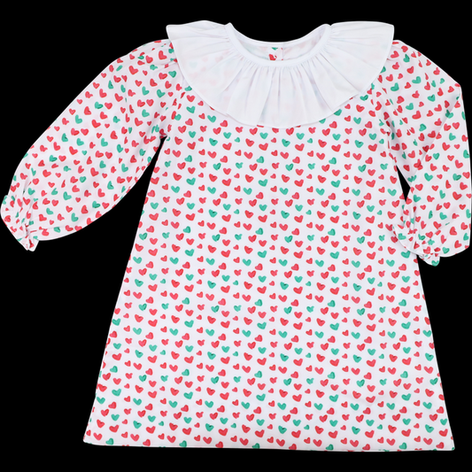 (Custom Design Preorder MOQ 5) Red Green Heart Print Girls Valentine's Day Knee Length Dress