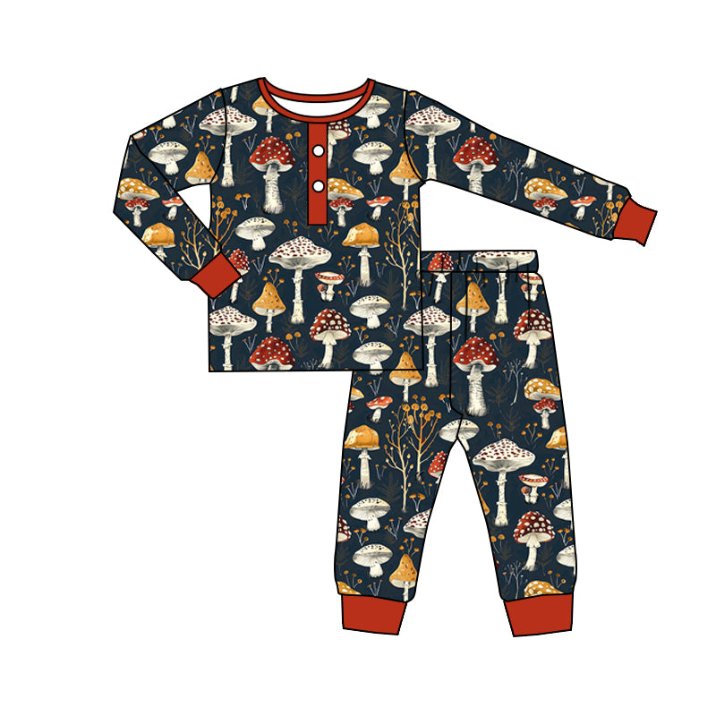 (Custom Design Preorder MOQ 5) Mushroom Print Boys Fall Pajamas Clothes Set