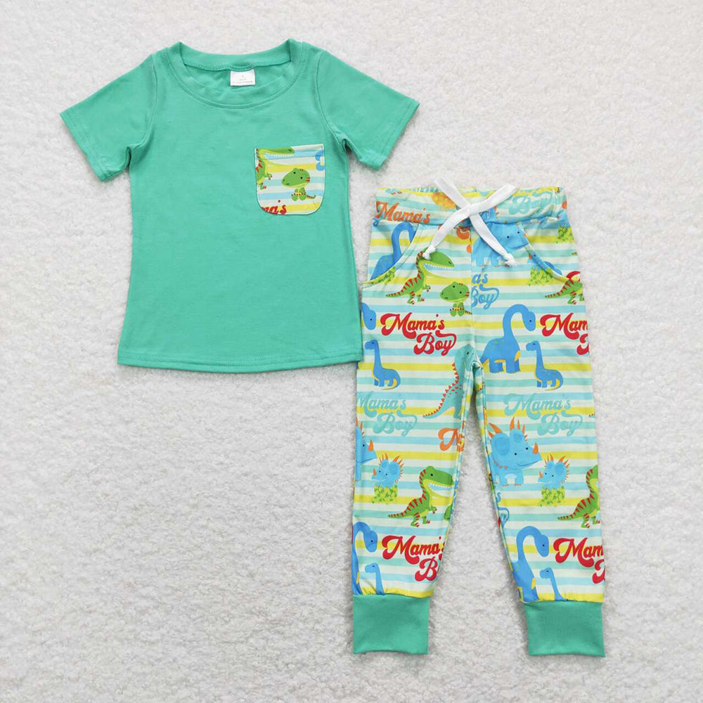 6 Colors Pocket Top Dinosaur Pants Brothers Matching Clothes