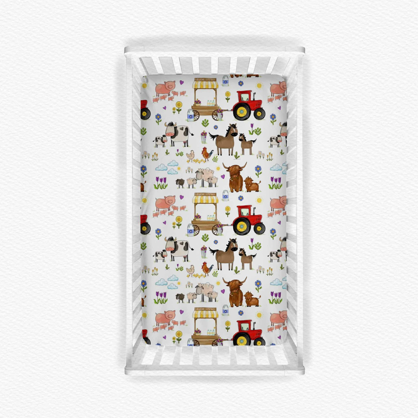 (Custom Design Preorder MOQ 5) Farm Animals Print Baby Bed Sheets