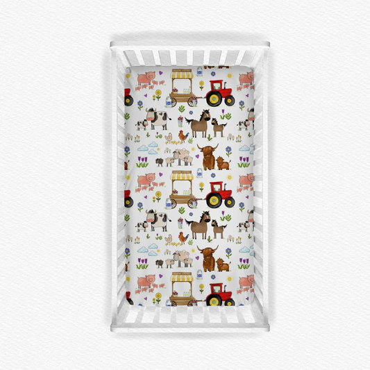 (Custom Design Preorder MOQ 5) Farm Animals Print Baby Bed Sheets