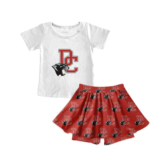 (Custom Design Preorder MOQ 5) Team's DC Top Red Skirts Shorts Girls Summer Clothes Set