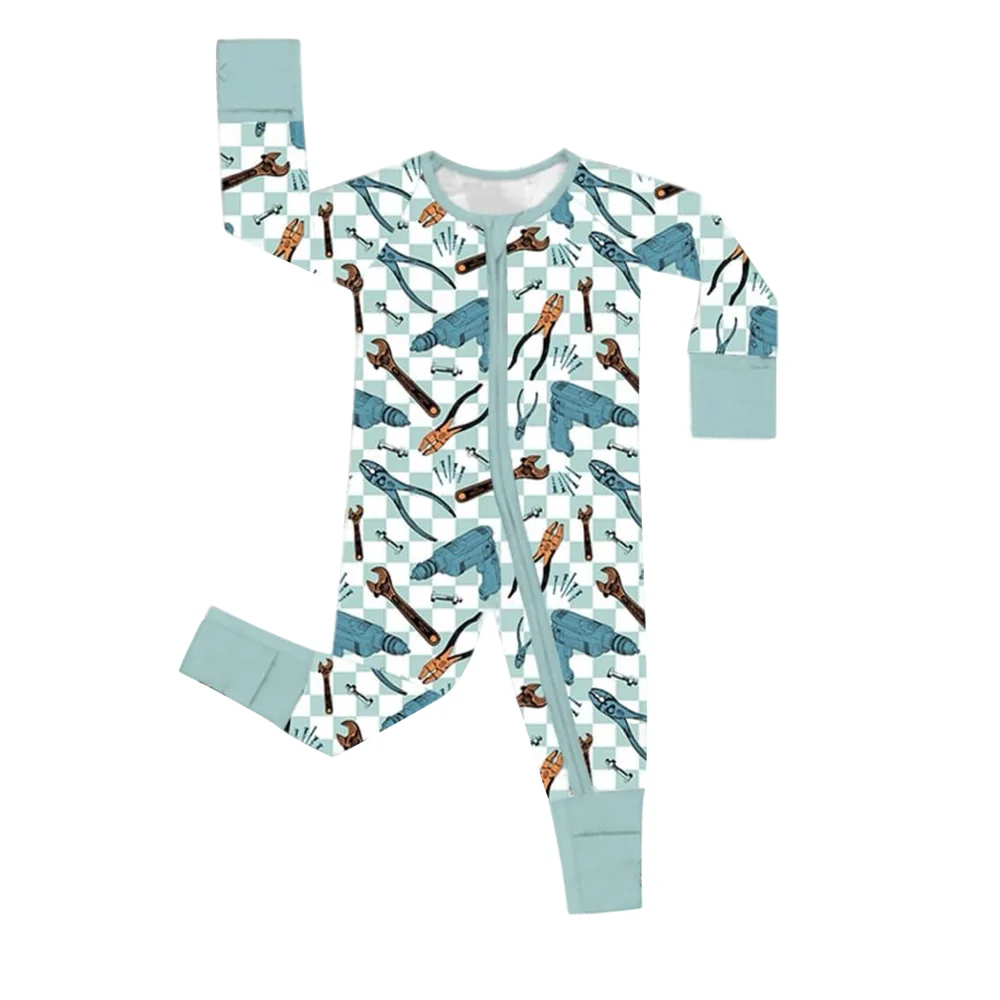 (Custom Design Preorder MOQ 5) Tool Print Baby Boys Sleeper Zipper Romper