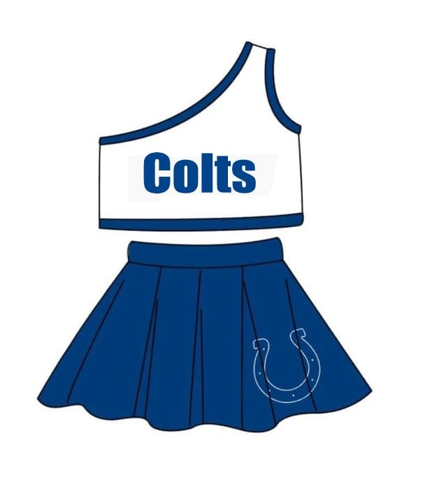 (Custom Design Preorder MOQ 5)  Team's COLTS Print Girls Skirts Clothes Set