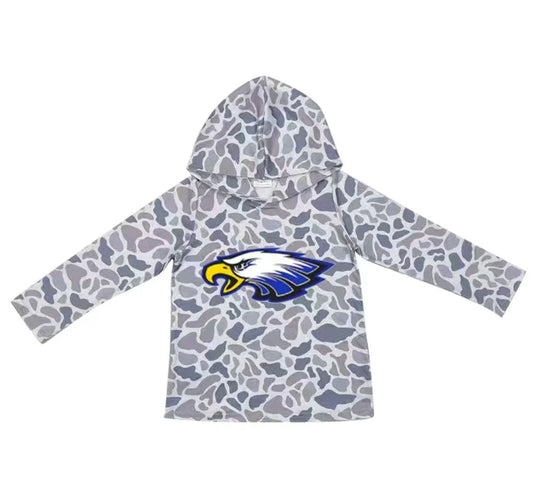 (Custom Design Preorder MOQ 5) Team Eagles Grey Camo Print Kids Long Sleeve Hoodie Top
