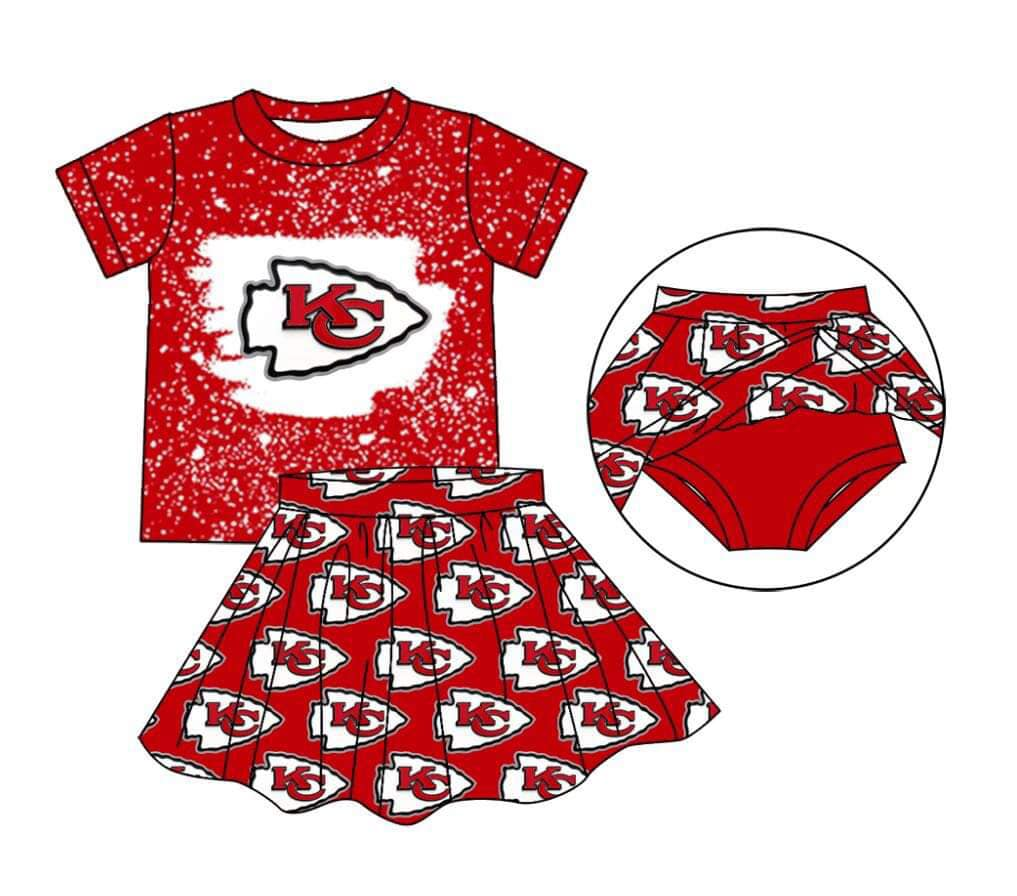 (Custom Design Preorder MOQ 5) Team's KC CHIEFS Red Print Skirts With Shorts Girls Clothes Sets