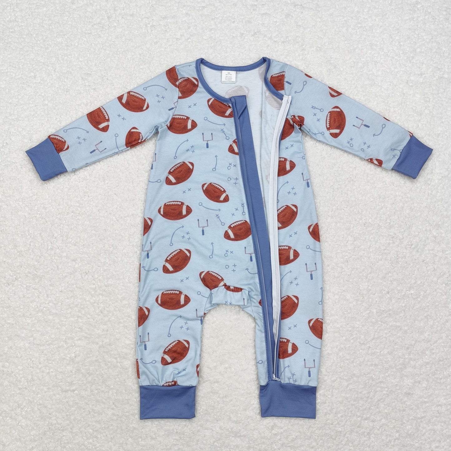 Football Print Baby Fall Bamboo Sleeper Zipper Romper Sibling Wear