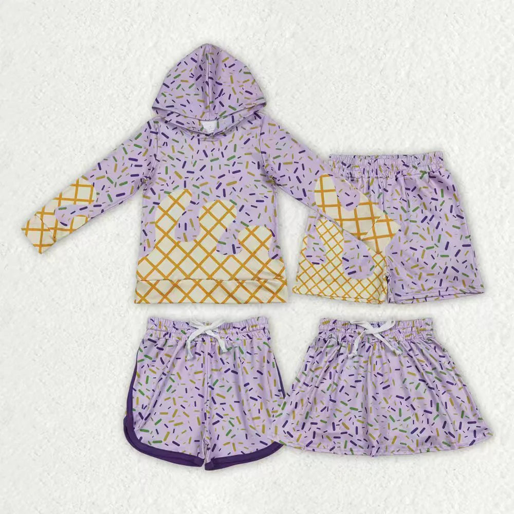 Purple Sprinkles Print Kids Mardi Gras Matching Clothes Sibing Wear