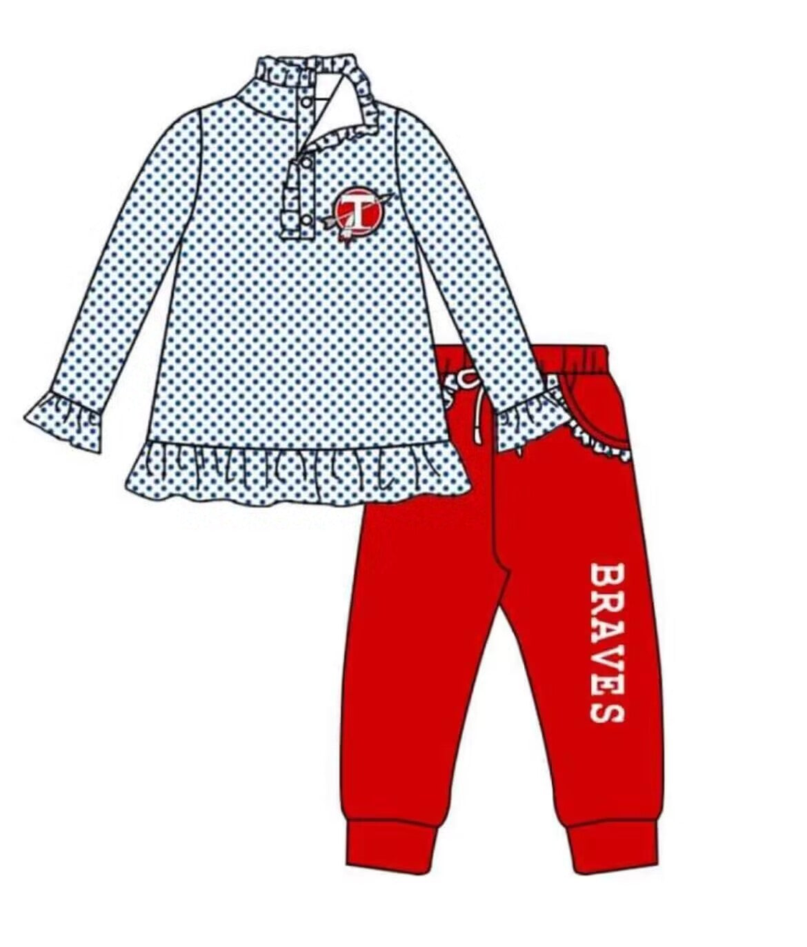 (Custom Design Preorder MOQ 5) Team's T Red Print Girls Clothes Set