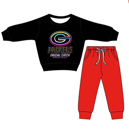 (Custom Design Preorder MOQ 5) Team's Packers Black Top Red Pants Boys Clothes Set