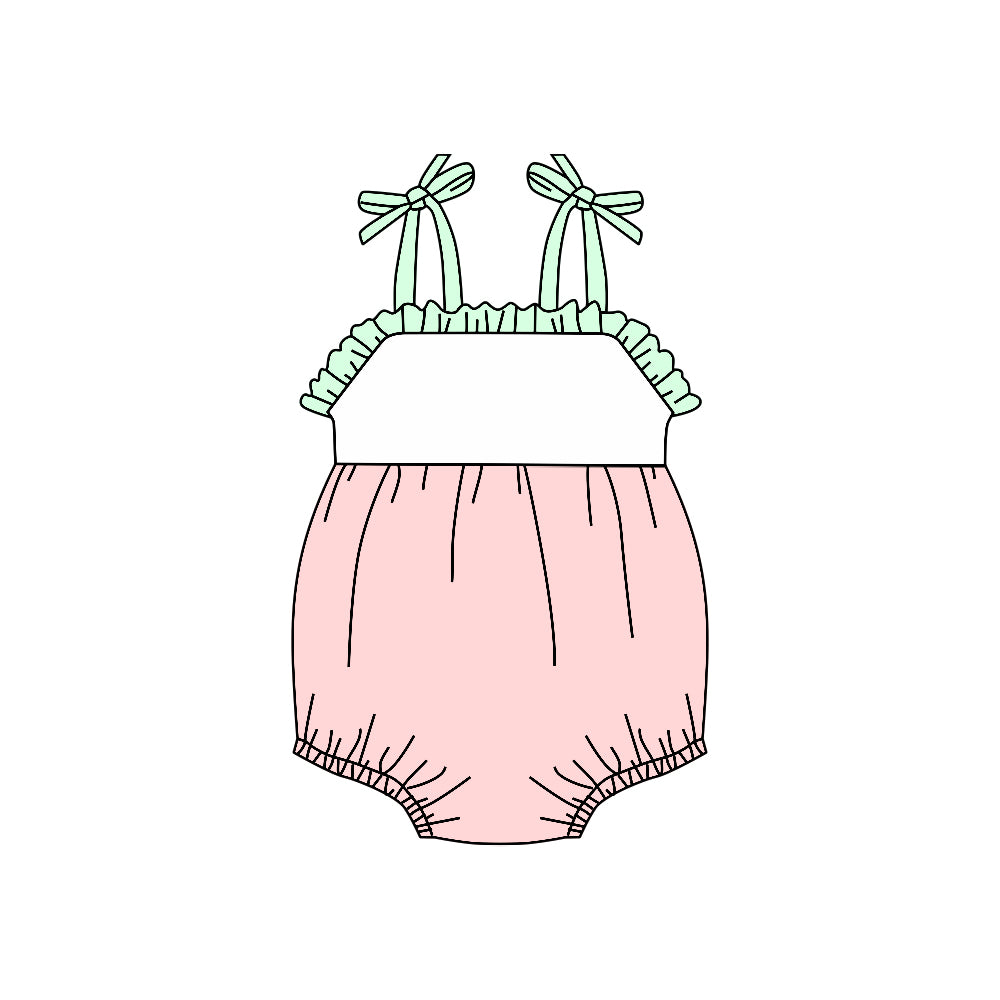 (Custom Design Preorder MOQ 5)  Pink Color Baby Girls Summer Strap Romper