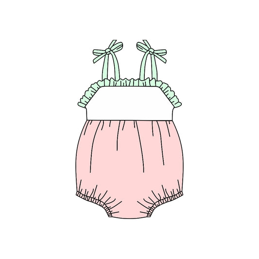 (Custom Design Preorder MOQ 5)  Pink Color Baby Girls Summer Strap Romper