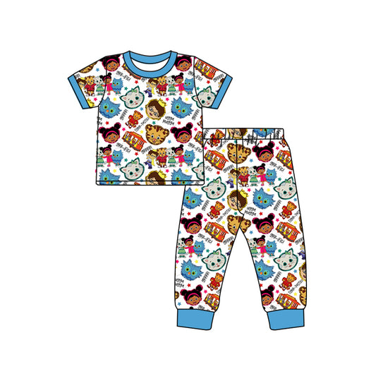 (Custom Design Preorder MOQ 5) Cartoon Cat Print Kids Pajamas Clothes Set
