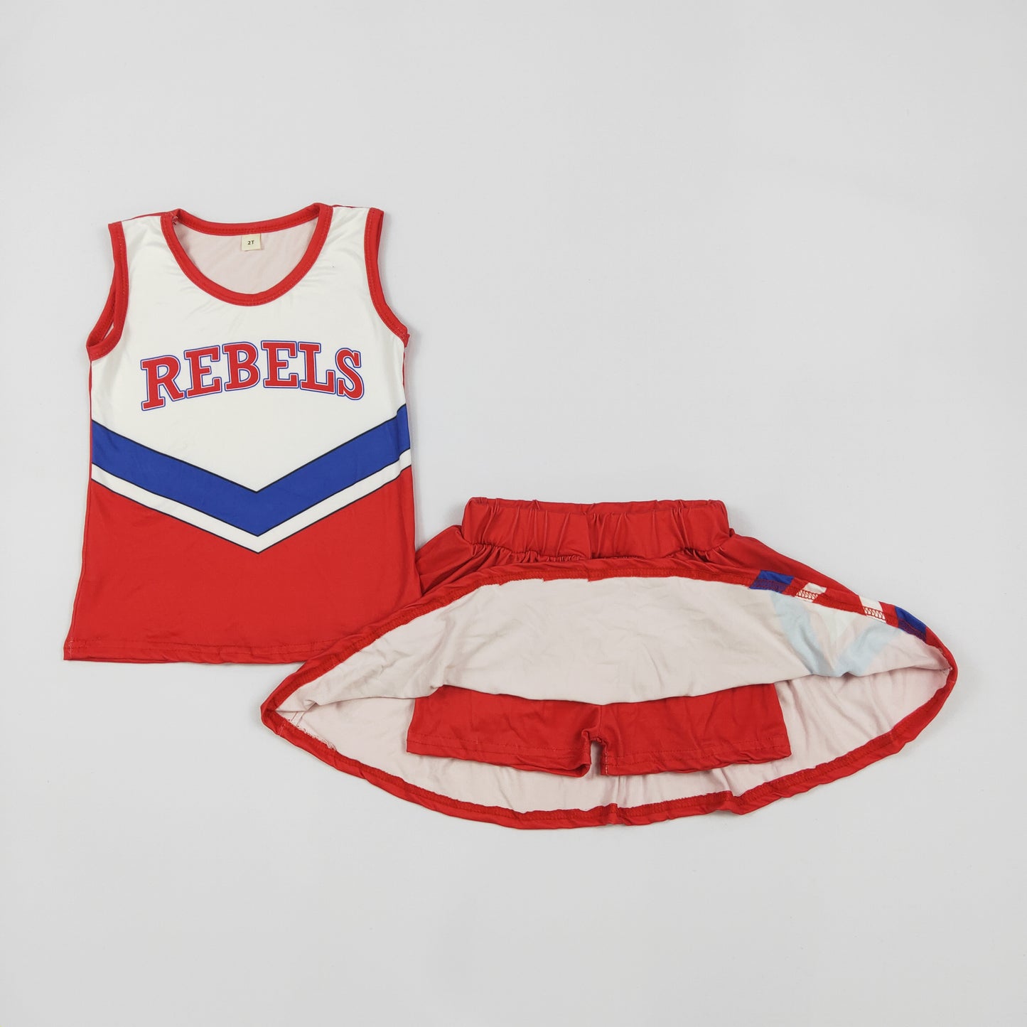 (Custom Design Preorder MOQ 5) Team's REBELS Red Print Skirts With Shorts Girls Clothes Sets
