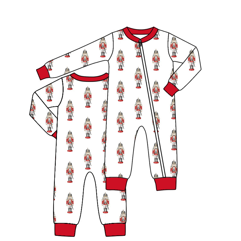 (Custom Design Preorder MOQ 5) Nutcracker Print Baby Boys Christmas Sleeper Zipper Romper