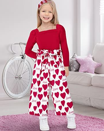 (Custom Design MOQ 5)  Red Top Heart Pants Girls 3 Pieces Valentine's Clothes set