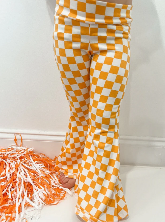 (Custom Design Preorder MOQ 5) Team's TENNESSEE Orange Plaid Print Girls Bell Bottom Pants