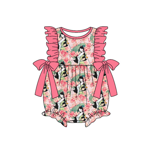 (Custom Design Preorder MOQ 5) Mulan Pink Print Baby Girls Summer Romper