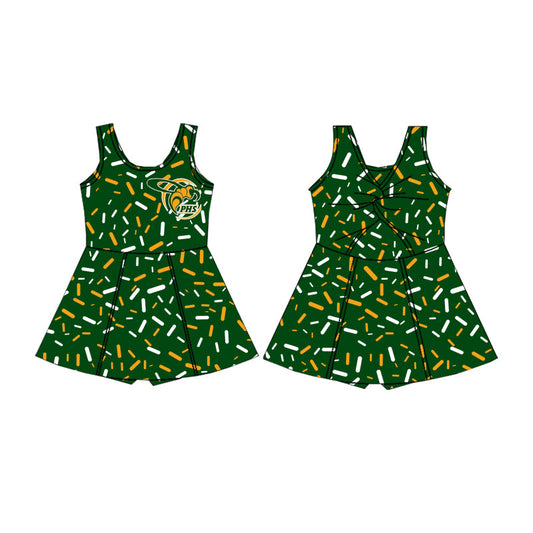 (Custom Design Preorder MOQ 5) Team's Plainview Green Sprinkles Print Shorts Skirts Girls Summer Yoga Dress