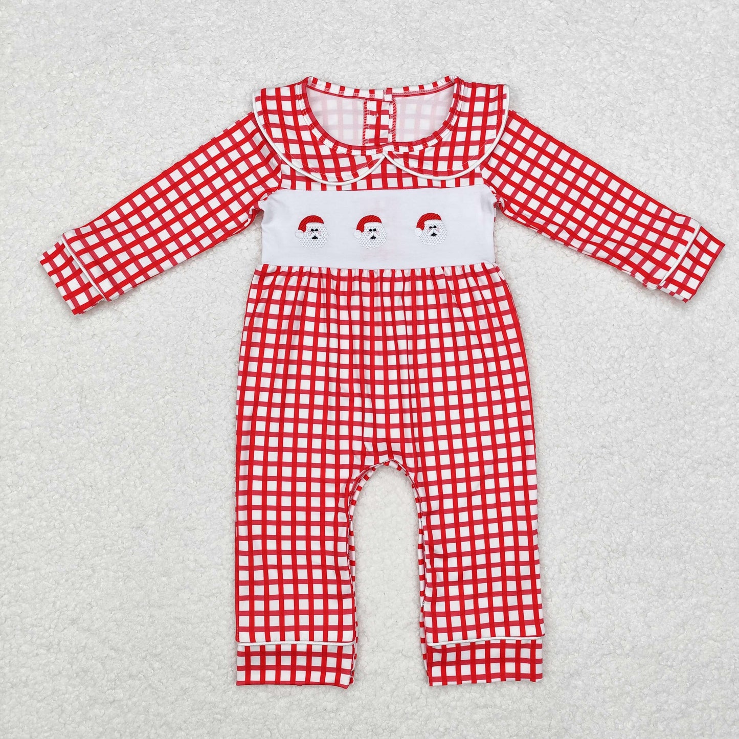 Santa Embroidery Plaid Print Sister Christmas Matching Clothes