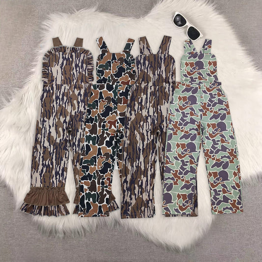 4 Colors Camo Print Kids Summer Jumpsuits Sisters Wear