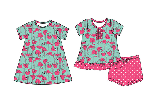 5.22(Custom Design Preorder MOQ 5 Each Design) Flamingo Print Girls Summer Matching Clothes Sisters Wear