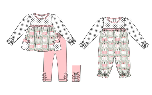 5.22(Custom Design Preorder MOQ 5 Each Design) Pumpkin Small Flowers Print Girls Fall Matching Clothes Sisters Wear