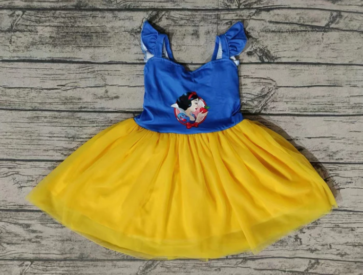 (Custom Design Preorder MOQ 5) Cartoon Princess Print Girls Tulle Knee Length Dress