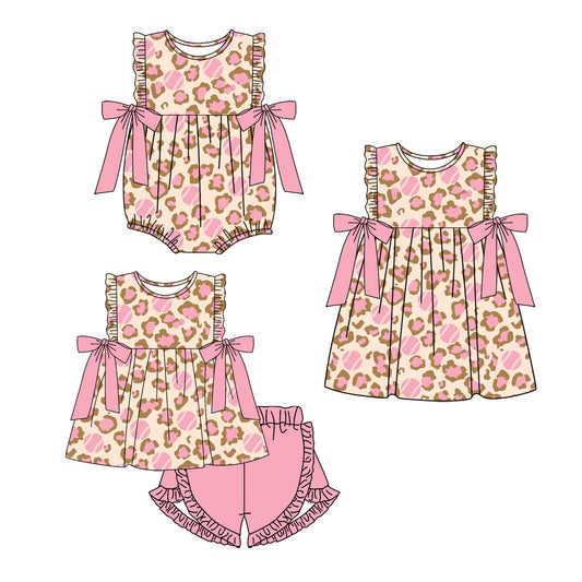 11.28(Custom Design Preorder MOQ 5 Each Design) Pink Leopard Baseball Print Girls Summer Matching Clothes Sisters Wear