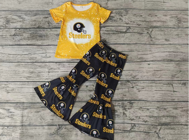 (Custom Design Preorder MOQ 5) Team's Steelers Bell Pants Girls Clothes Set