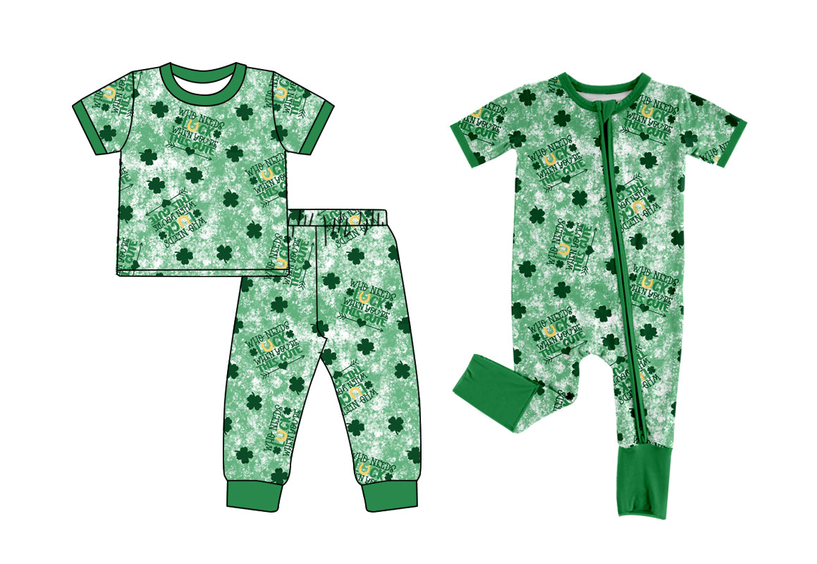 12.9(Custom Design Preorder MOQ 5 Each Design) Luck Leaf Print Kids St. Patrick's Day Pajamas Matching Clothes Brothers Wear