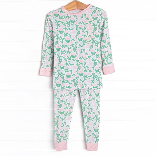 (Custom Design Preorder MOQ 5) Flowers Print Girls Fall Pajamas Clothes Set