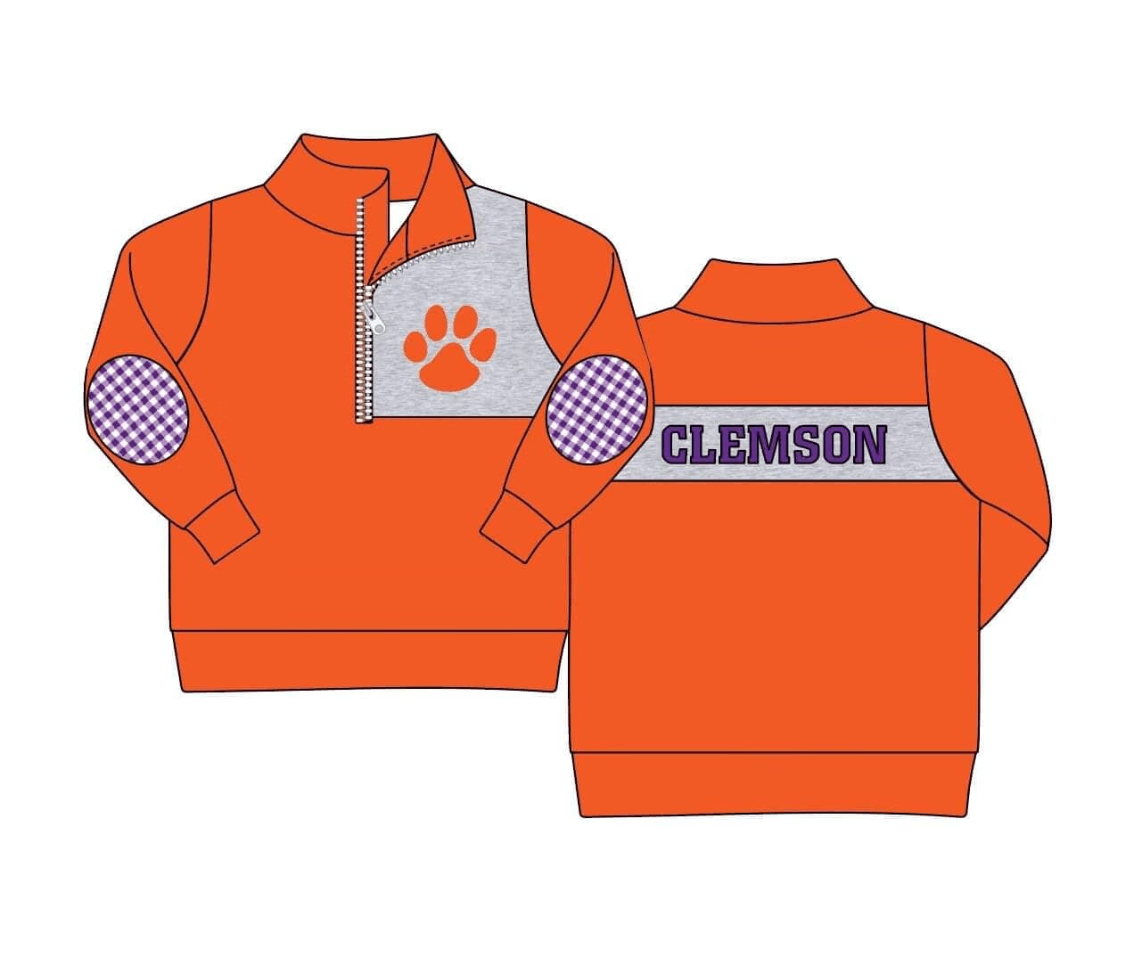 (Custom Design MOQ 5)Boys orange football team's long sleeve zipper pullover shirts