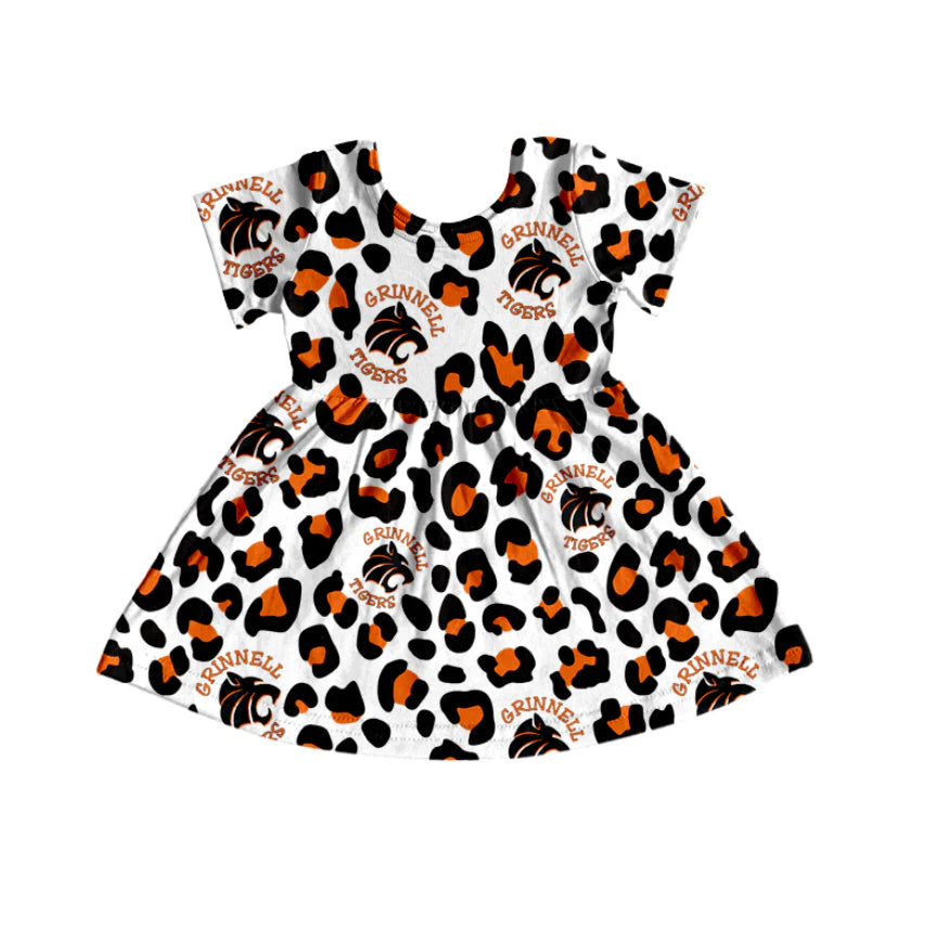 (Custom Design Preorder MOQ 5) Team's Tigers Orange Print Girls Knee Length Dress