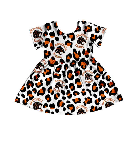 (Custom Design Preorder MOQ 5) Team's Tigers Orange Print Girls Knee Length Dress