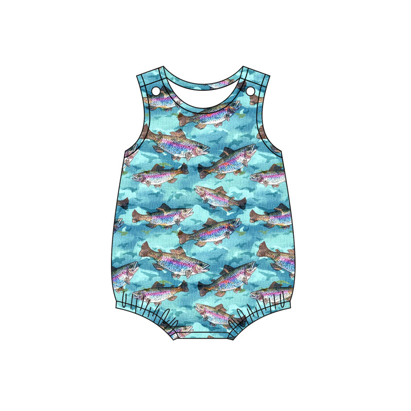 (Custom Design Preorder MOQ 5) Fish Print Baby Boys Summer Romper