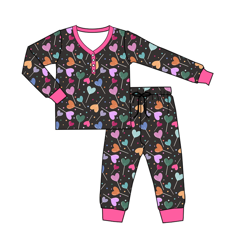 (Pre-order)GLP2276 Adult Colorful Heart Print Woman Valentine's Day Pajamas Clothes Set