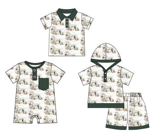 11.27(Custom Design Preorder MOQ 5 Each Design) Dog Duck Hunting White Print Boys Summer Matching Clothes Brothers Wear