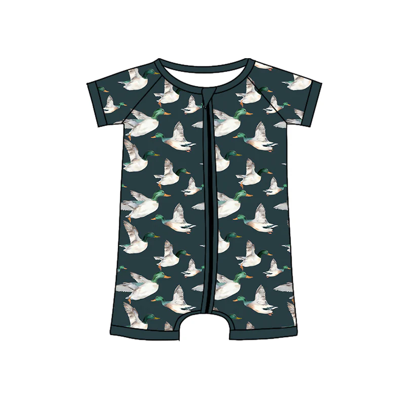 (Custom Design Preorder MOQ 5)  Duck Print Baby Summer Sleeper Zipper Romper