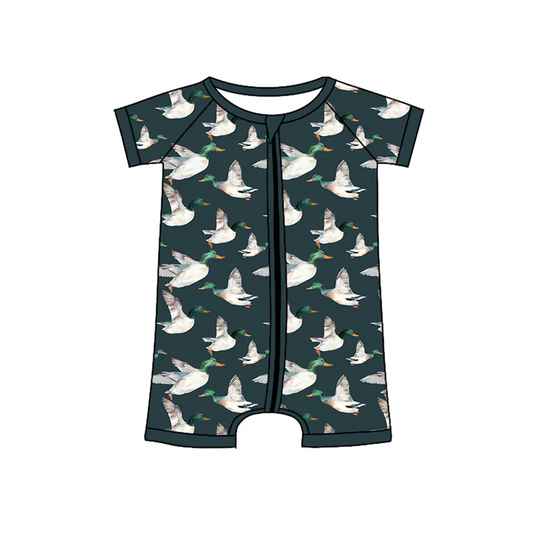 (Custom Design Preorder MOQ 5)  Duck Print Baby Summer Sleeper Zipper Romper