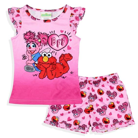 (Custom Design Preorder MOQ 5)  Cartoon Street Heart Print Girls Summer Clothes Set