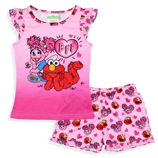 (Custom Design Preorder MOQ 5)  Cartoon Street Heart Print Girls Summer Clothes Set