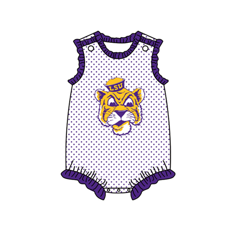 (Custom Design Preorder MOQ 5) Team's Tiger Purple Print Baby Girls Summer Romper