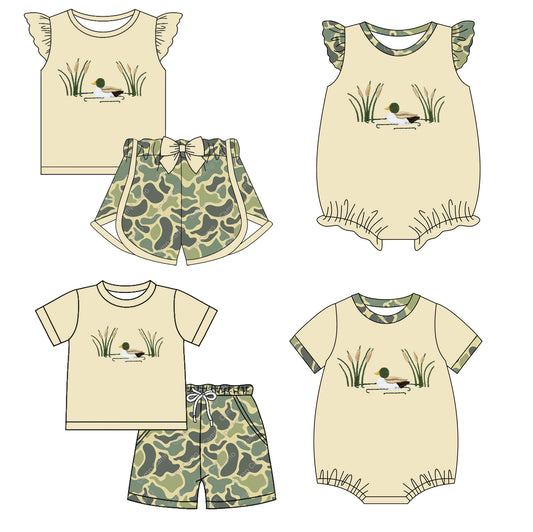 11.28(Custom Design Preorder MOQ 5 Each Design) Duck Camo Print Kids Summer Matching Clothes Sibling Wear