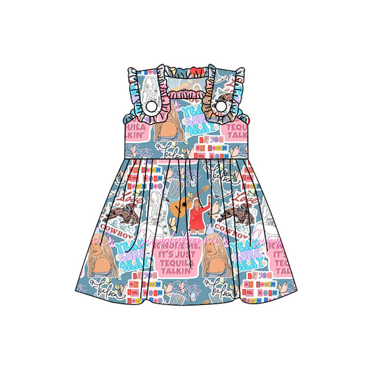 (Custom Design Preorder MOQ 5) Singer Print Girls Summer Knee Length Dress