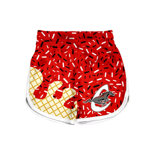 (Custom Design Preorder MOQ 5 Each Item) Team's Horse Red Sprinkles Print Summer Bottom Sports Shorts Mom and Me Matching Clothes